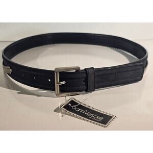 Vintage Gianni Versace Black Leather Belt Silver Chain Size 85 34 NWT